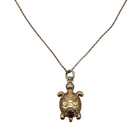 J. Crew Turtle Pendant Chain Necklace Lobster Closure Gold Tone 26 In - Picture 1 of 6